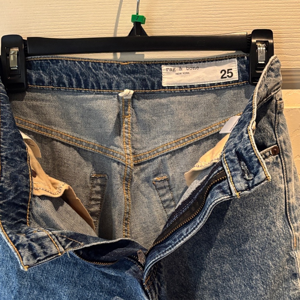 rag & bone Distressed High-Waist Jeans in Light Blue Wash